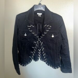 Vintage Cache Women Black Denim Whipstitch Western Studded Jacket 90s Y2K Size M